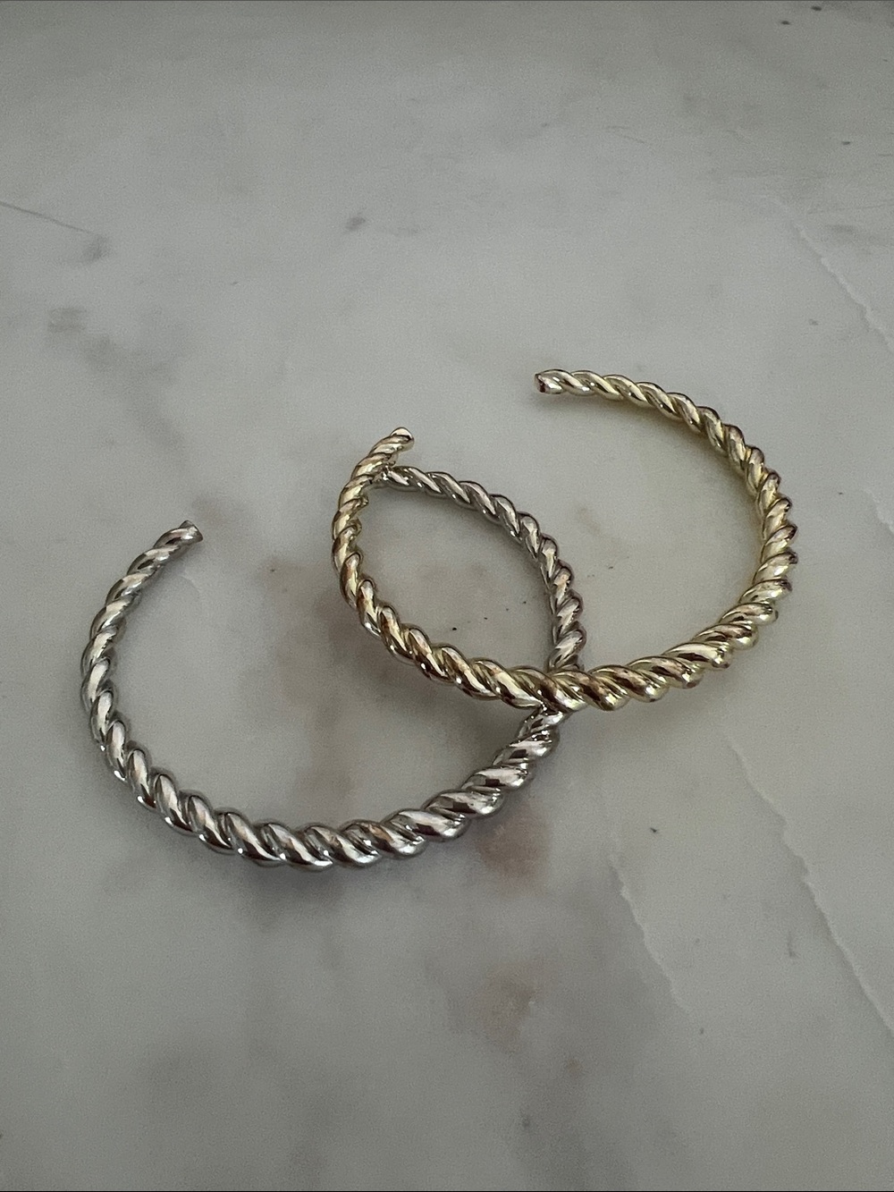 Pavoi Twisted Metal Open Cuff Bracelet set of 2 - Gold & Silver